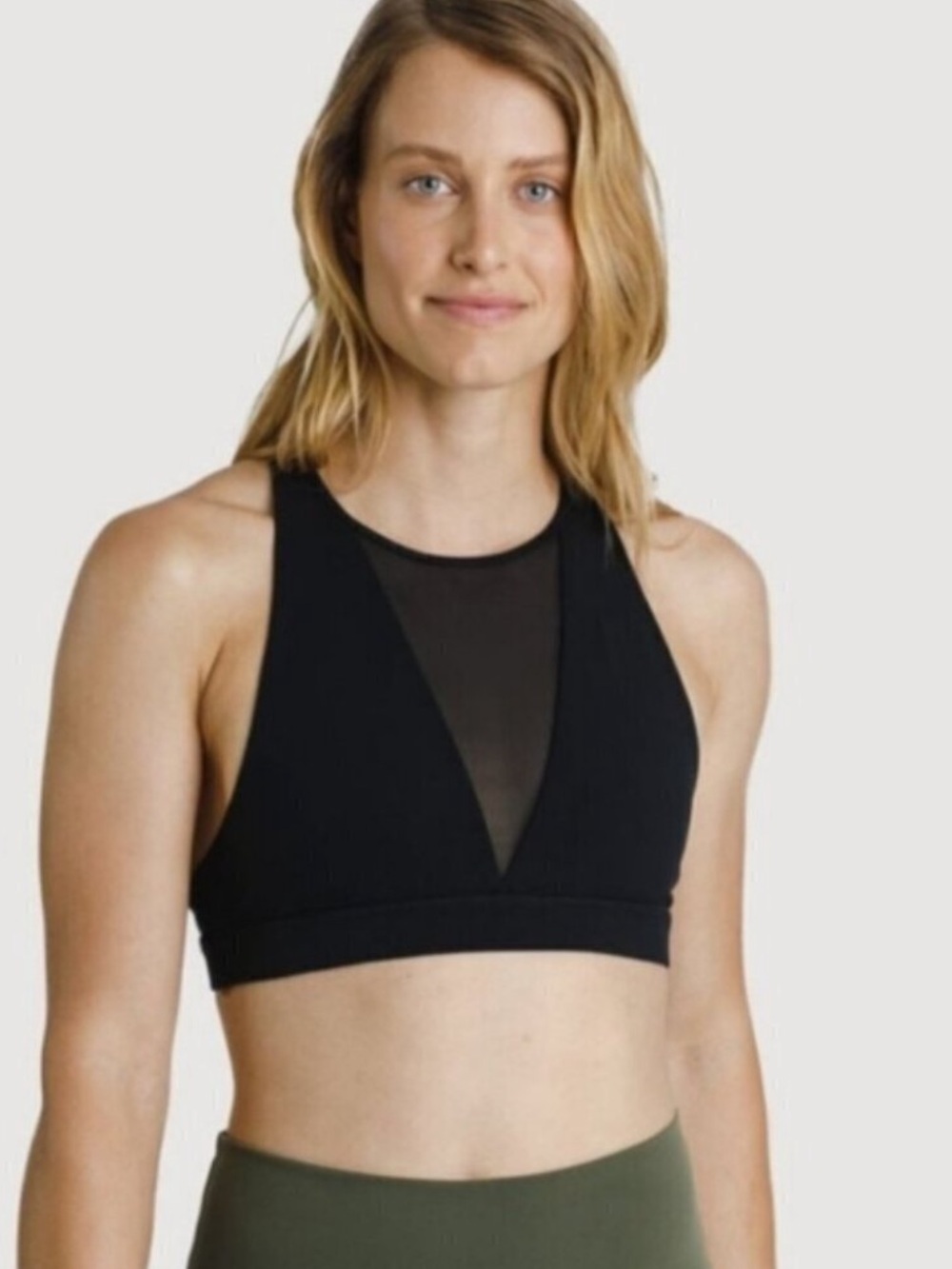 Kit and Ace Black High-Neck Sports Bra with Mesh Inset